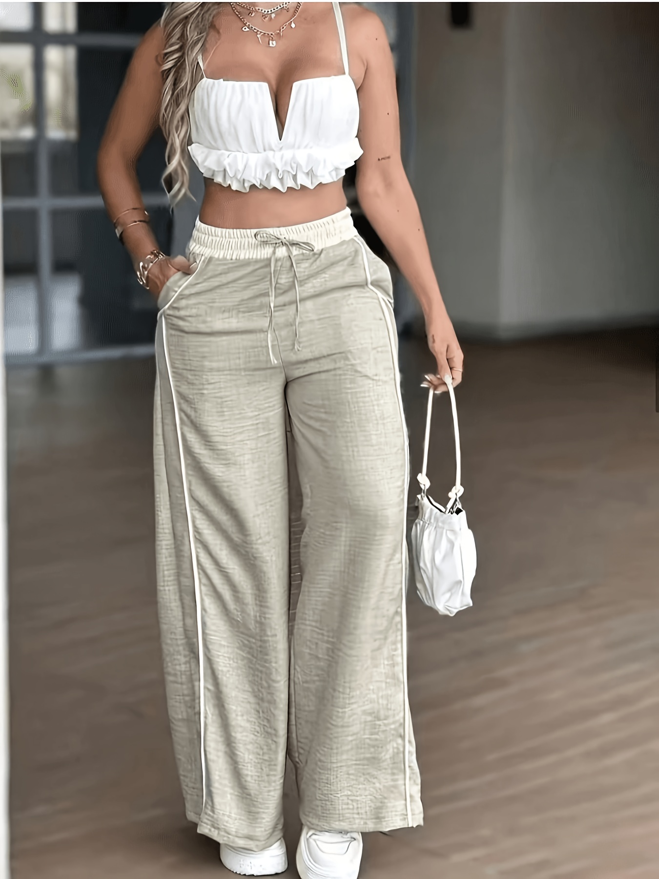 Pantalon large décontracté pour femmes avec motif d'oreilles de chat