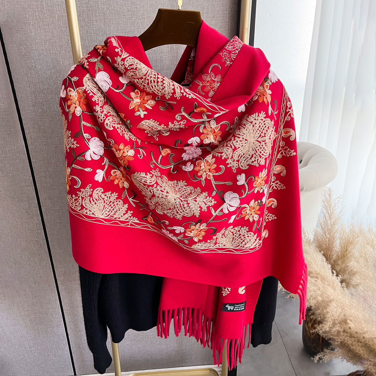 Écharpe chaude en cachemire pour femmes, couverture Pashmina brodée, châle épais, foulard Bufanda Echarpe Poncho, mode hiver
