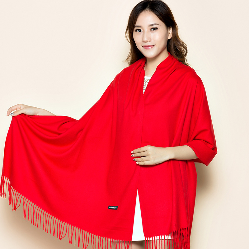 Femmes hiver nouveauté cachemire Pashmina châle écharpe dame longue couleur unie gland Wrap châle doux rouge réunion annuelle foulards