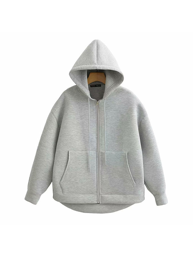 Sweat-shirt à capuche zippé pour femme, coupe ample, manches longues, avec poche, style streetwear, veste d'extérieur