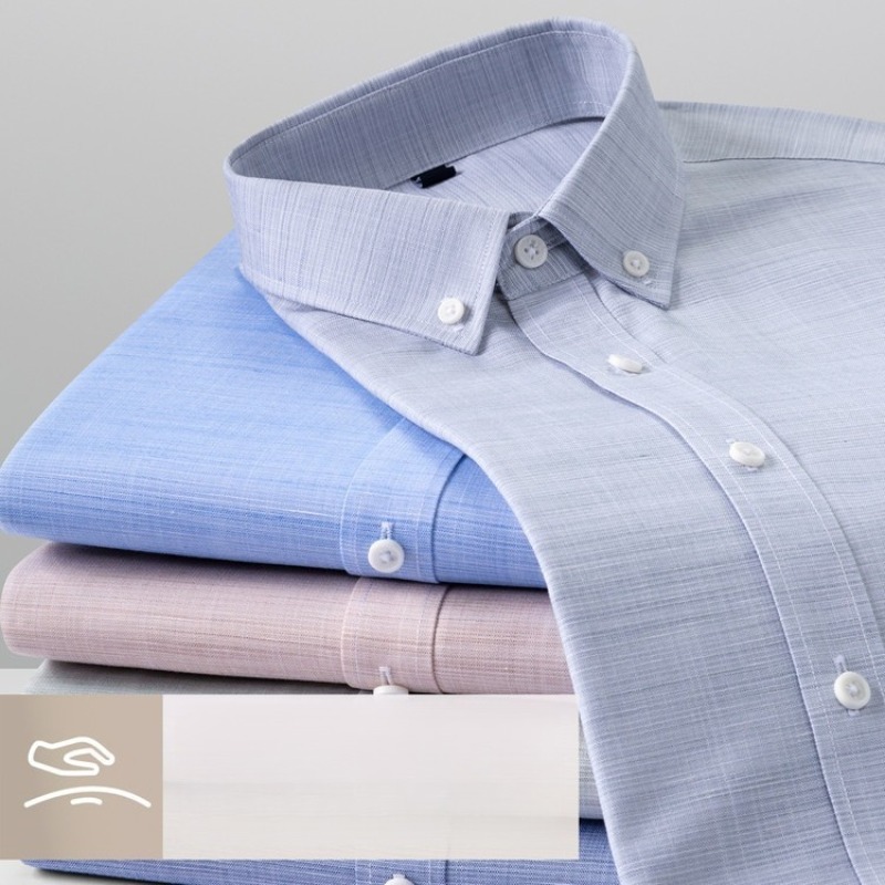Chemise à manches longues pour homme, couleur unie, en lin, coton slub et lyocell, respirante, soin de la peau, chemises formelles et décontractées