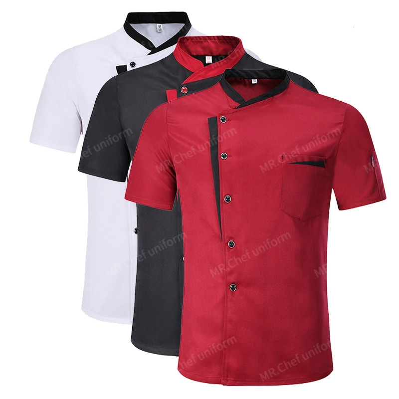 Uniforme de Chef à manches courtes, ensemble d'été pour Restaurant, hôtel, cuisine, vêtements de travail pour hommes, veste de Chef respirante, tenue tablier, manteau de chef pour femmes