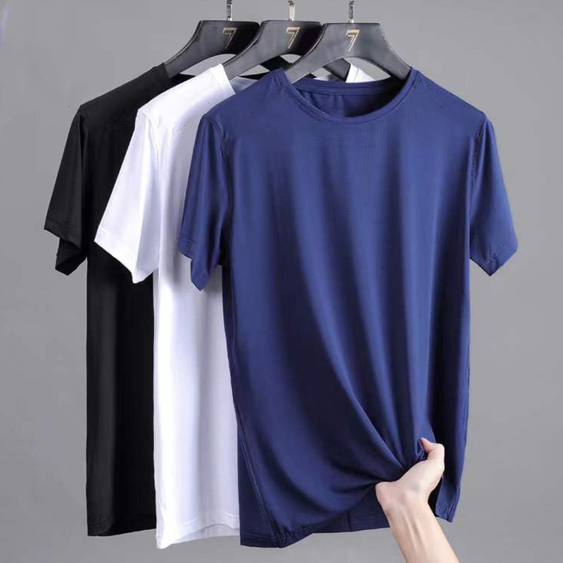 T-shirt de course à manches courtes pour hommes, haut fin en soie glacée, impression réfléchissante, séchage rapide, respirant, Fitness, sport, 5XL