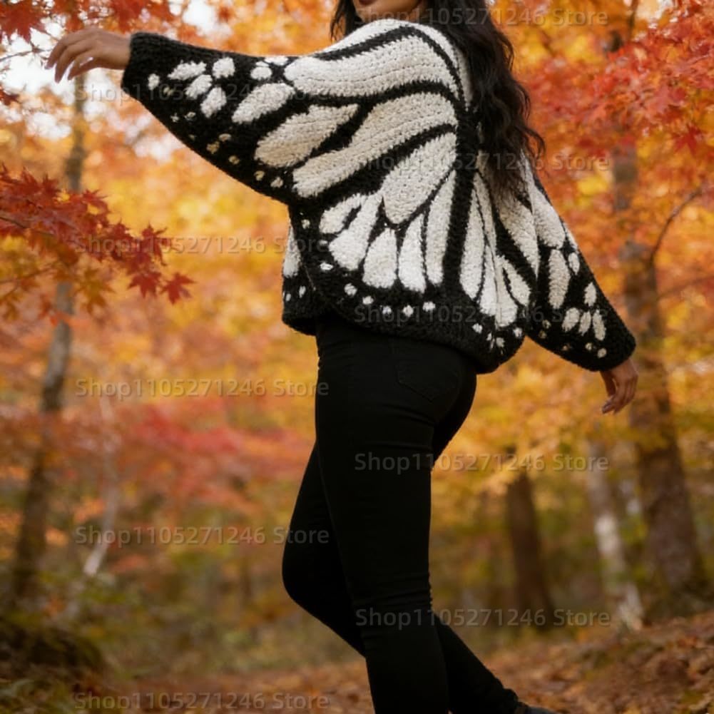 Cardigan en tricot crocheté motif papillon Monarch avec design d'ailes, cardigan papillon tendance pour femme, excellent cadeau pour la fête des mères