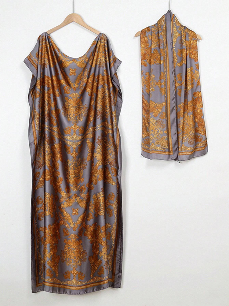 New Malaysian Muslim Print Dress Women Loose Arabic Long Maxi Dress Summer Sunscreen Cool Abaya Beach Hijab Dress Plus Size