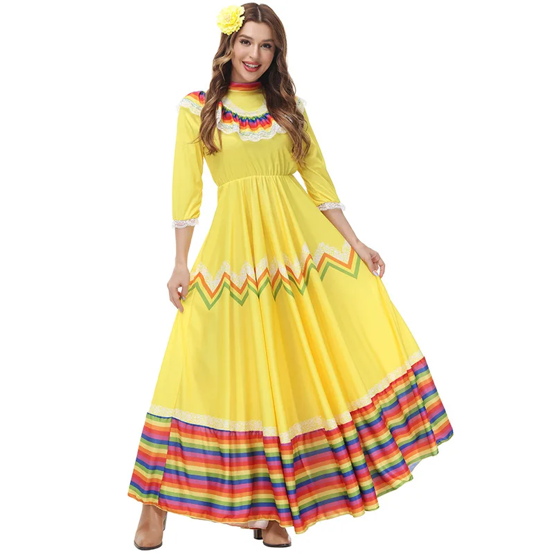Robe bohémienne mexicaine pour femmes, Costume traditionnel de danse folklorique, jupe longue Senorita Jalisco Fiesta, tenue de fête de Festival pour adultes