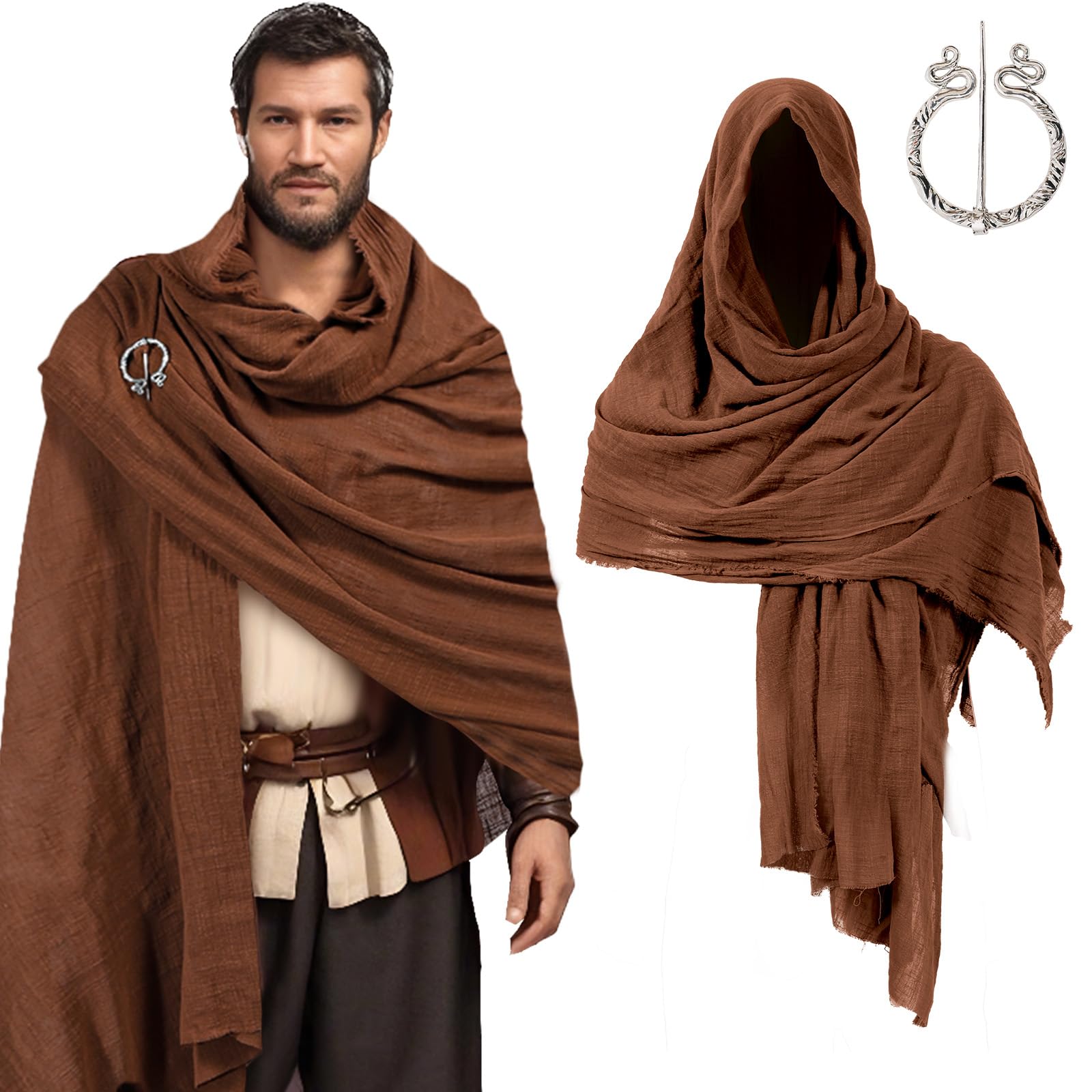 Cape médiévale avec capuche pour hommes et femmes, châle, écharpe, Costume Viking de la Renaissance, accessoire de Cape apocalyptique pour adultes