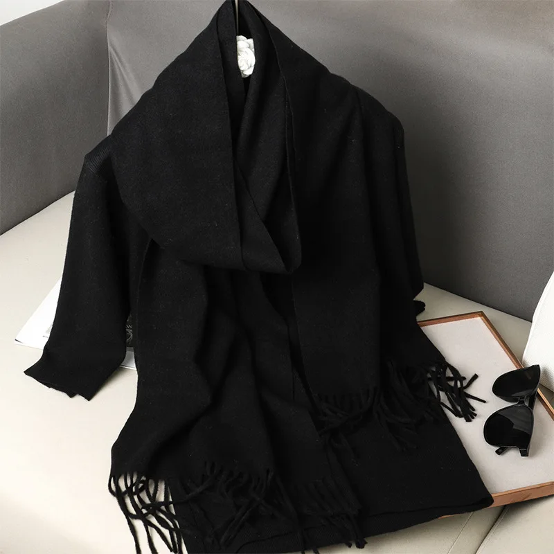 Écharpe d'hiver pour femme en 4 couleurs unies, effet cachemire, épaisse, chaude, coupe-vent, châle enveloppant, écharpe de luxe pour l'extérieur, tendance