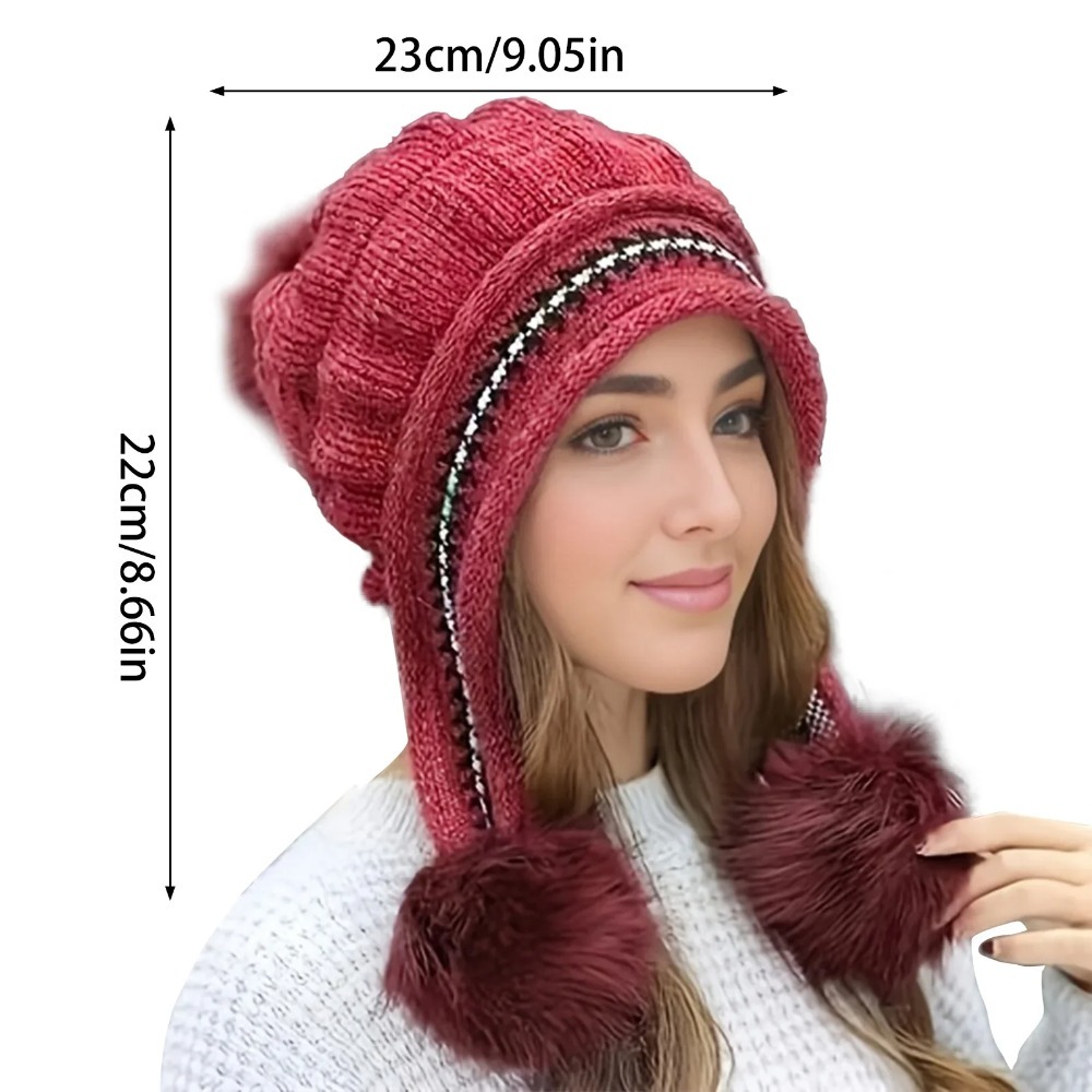 Chapeau d'hiver doux et chaud en fourrure, doublé en polaire, avec rabats d'oreilles pour femmes, bonnet en tricot décontracté, bonnet épais et thermique pour temps froid