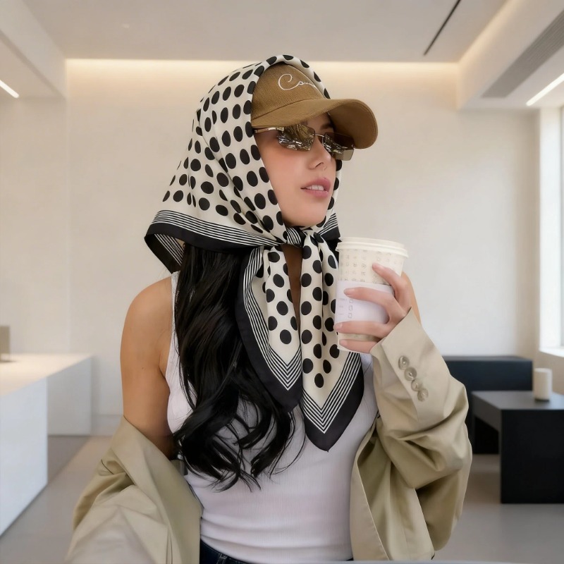 Écharpe triangulaire de luxe à pois pour femme 2026 – Foulard, bandeau pour cheveux, châle en satin doux, ruban pour la tête