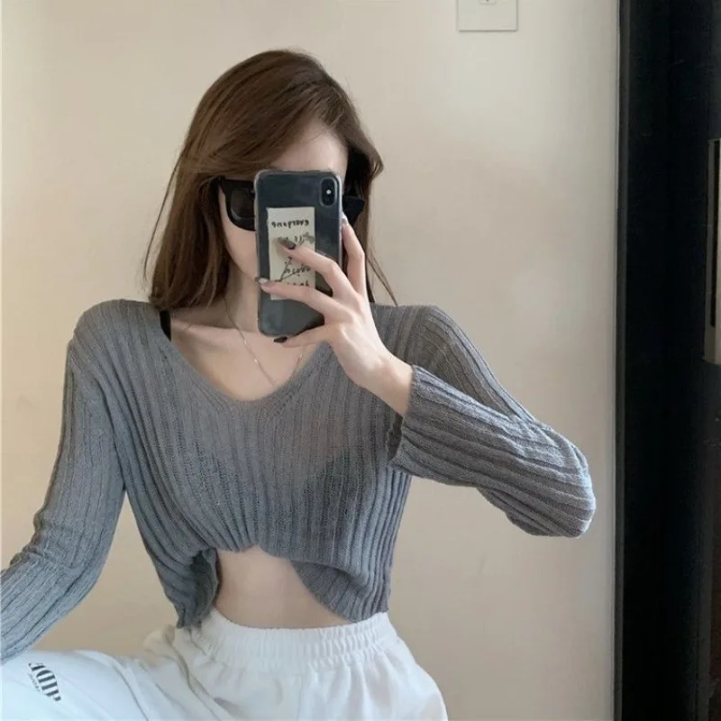Haut en tricot à manches longues pour femmes, Streetwear élégant, coupe ample, séduisant, chemisier de Protection solaire polyvalent, nouvelle collection printemps automne