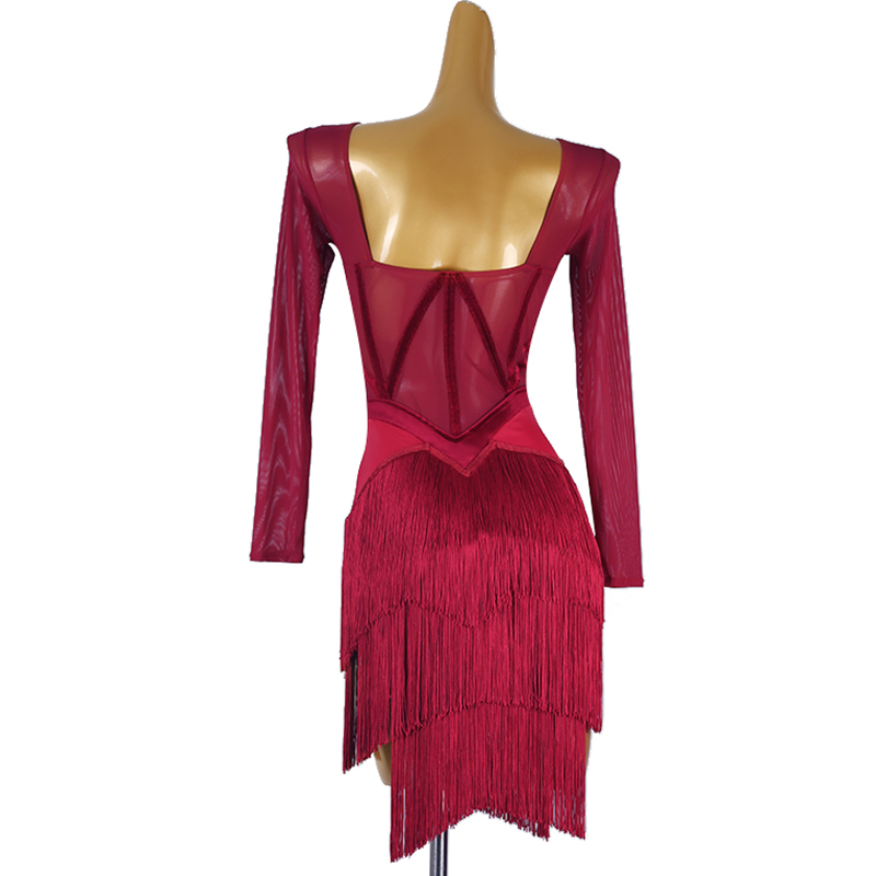 Robe de danse latine à franges pour femmes, avec franges, pour spectacle, Salsa, Rumba, manches longues, pour salle de bal, Costume de scène, nouvelle collection 2025