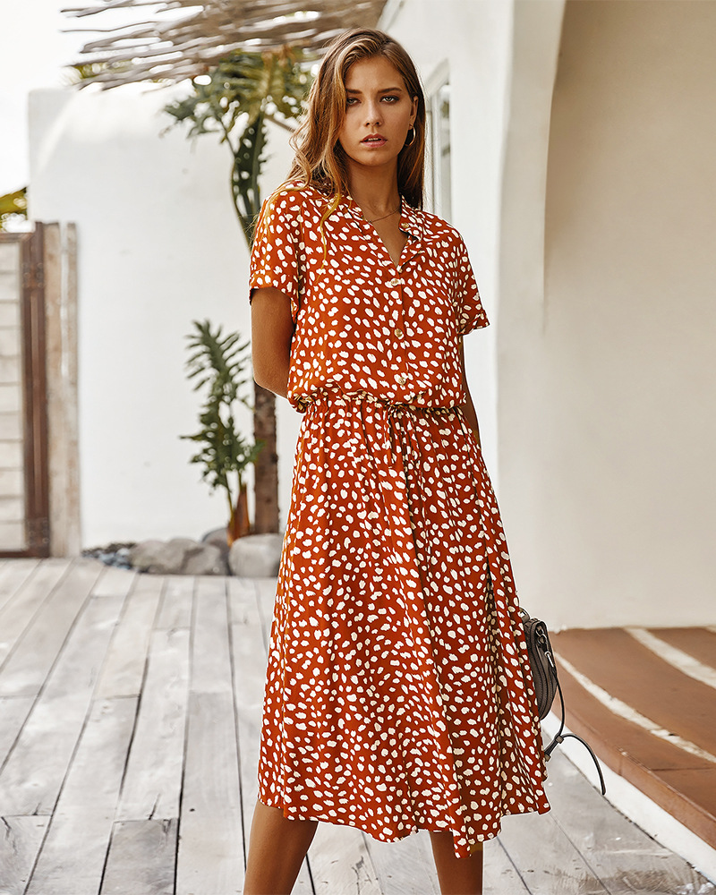 Robe longue à imprimé Floral pour femmes, style Boho, manches courtes, col rabattu, décontractée, ceinture, chemise, été, 2021