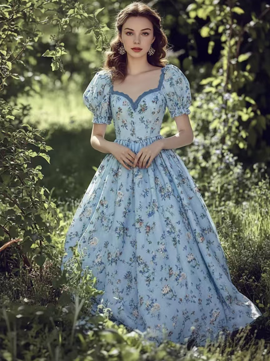 Robes pour femmes 2026, nouvelle collection, imprimé floral fin, col en V, manches bouffantes, robes longues bohèmes, vêtements pour femmes, vestidos.