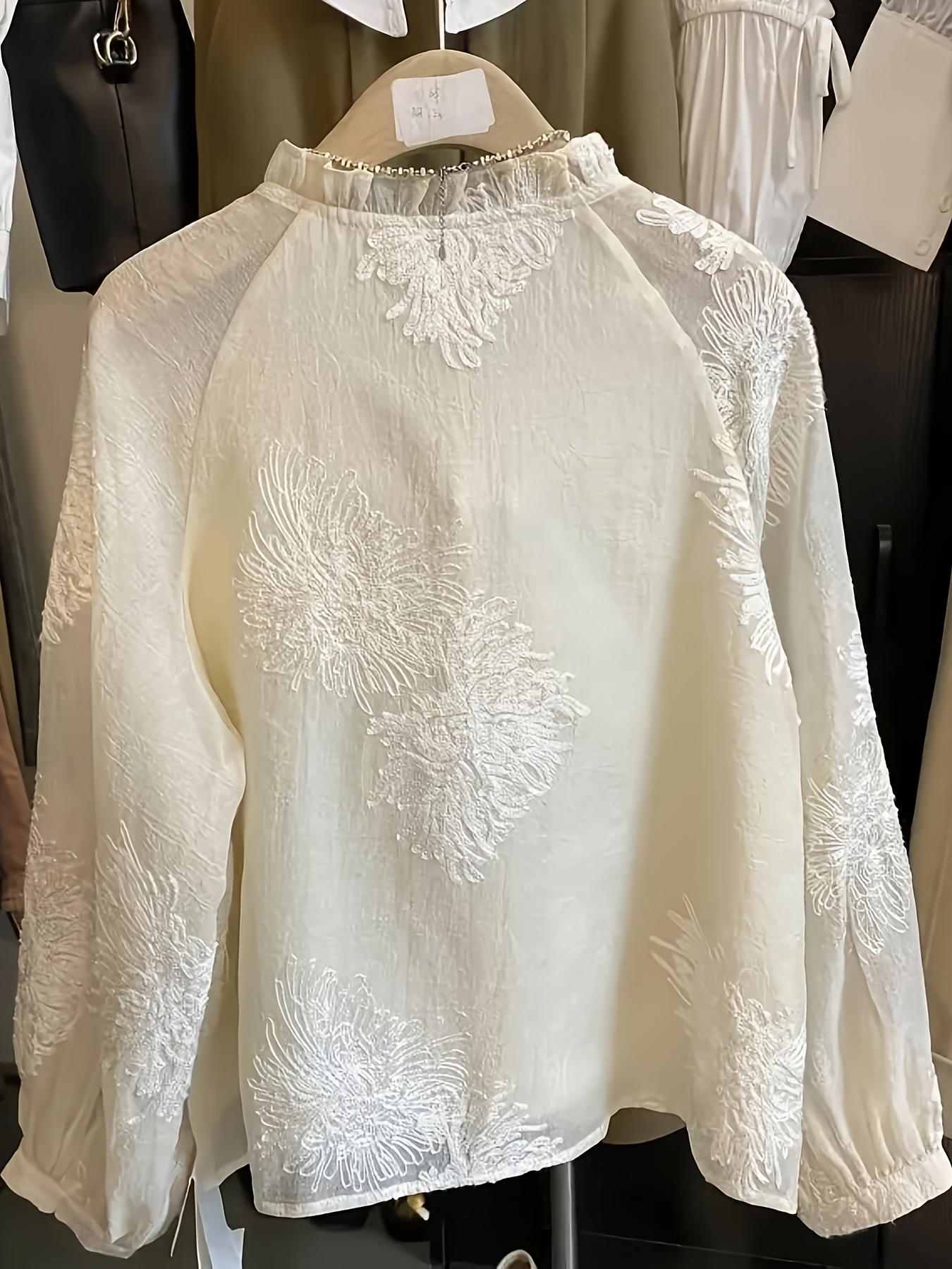 Chemise élégante en dentelle brodée pour femme, style chinois, tendance nationale, boutons, col montant, ceinture, chemise rétro