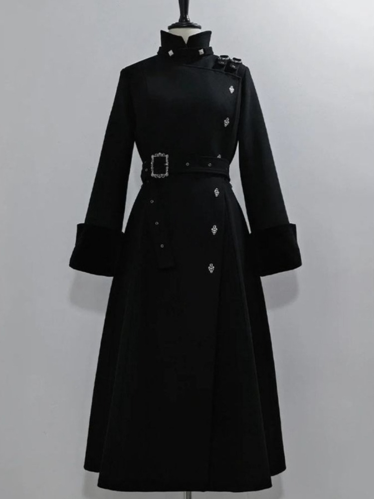 Manteau Long en laine pour femmes, Style gothique esthétique, élégant, cravate à la taille, pardessus chaud amincissant, tenue élégante à la mode, automne hiver 2025