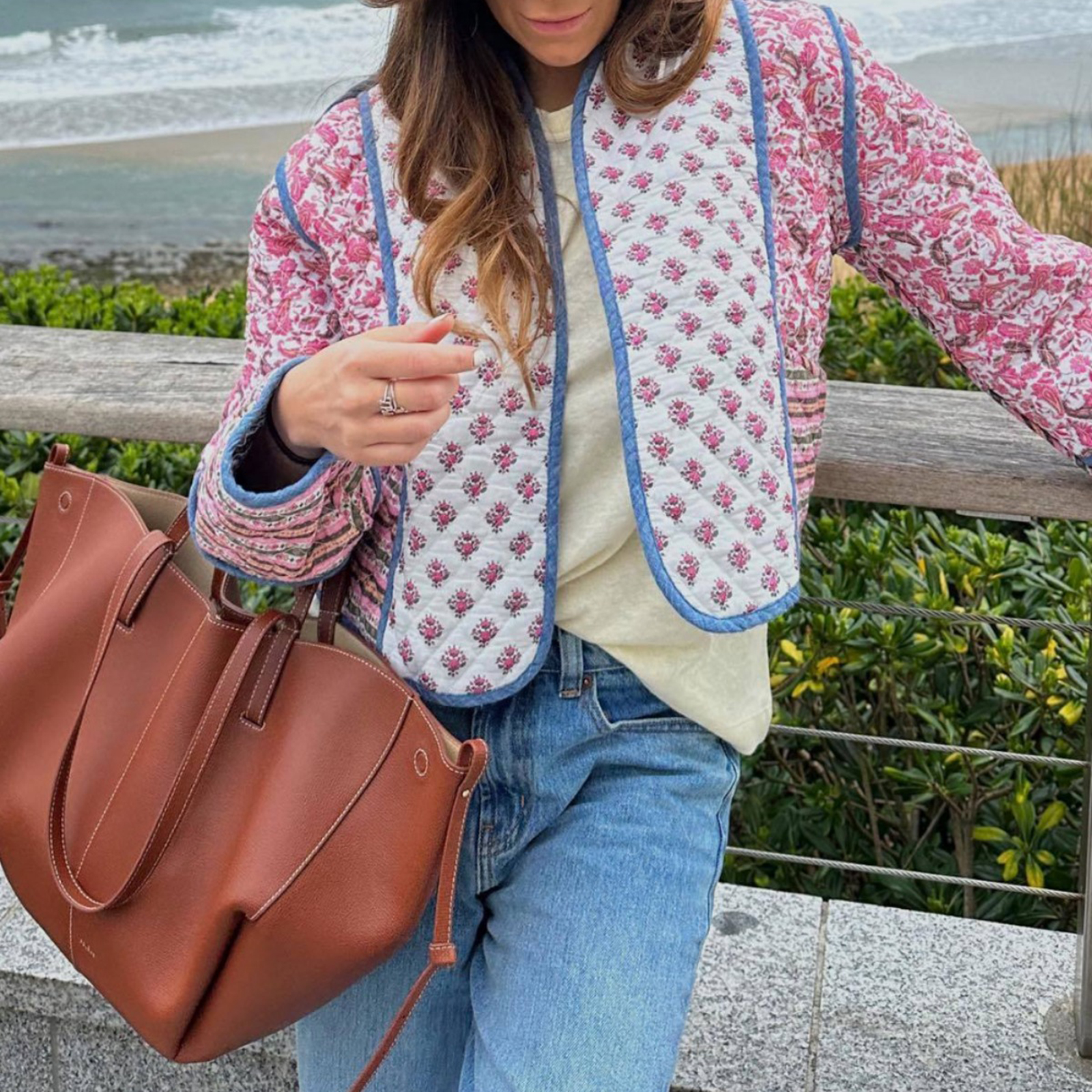 Manteau matelassé à imprimé floral pour femme, veste matelassurera à manches longues, col montant, devant ouvert, court, automne, hiver