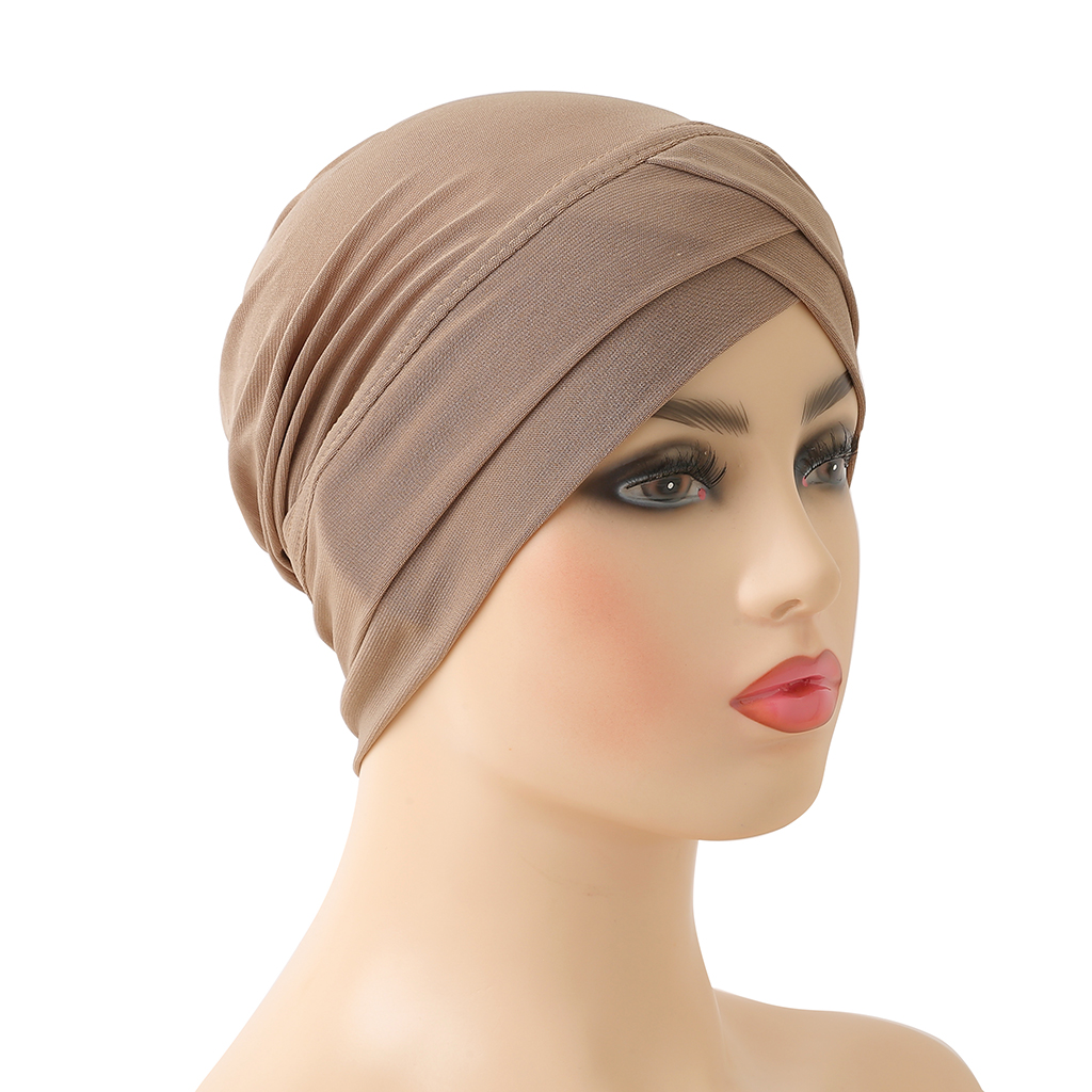H117 front croisé musulman Turban couleur Pure extensible intérieur Hijabs pour casquettes prêt à porter femmes foulard sous le Bonnet