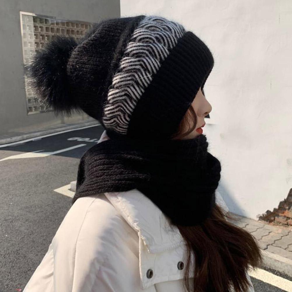 Chapeau tricoté pour femmes, Double chaud, rembourré, épais, écharpe, une laine, filet à tricoter, vent rouge et bonnets de neige, hiver