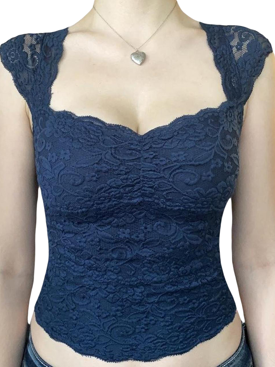 Hauts et chemisiers d'été en dentelle florale pour femmes, manches cape, col carré, slim, chemises Vintage Sexy, vêtements esthétiques Y2K