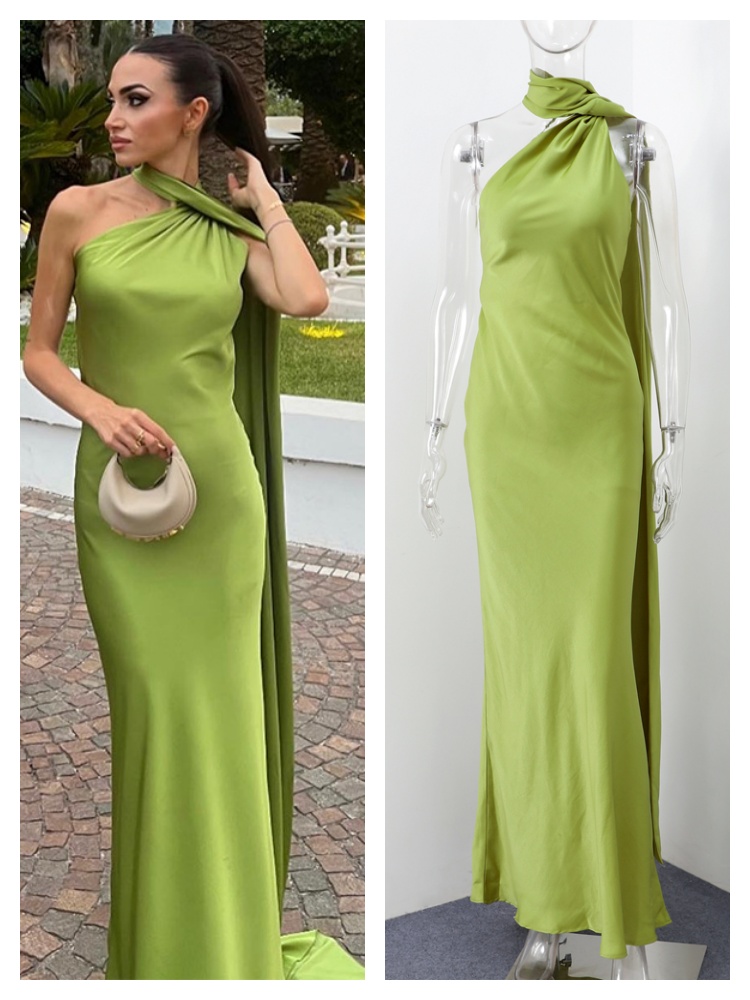 Robe de soirée longue en Satin avec ruban élégant pour femmes, couleur unie, sans manches, dos nu, robes de soirée chics, printemps été 2025
