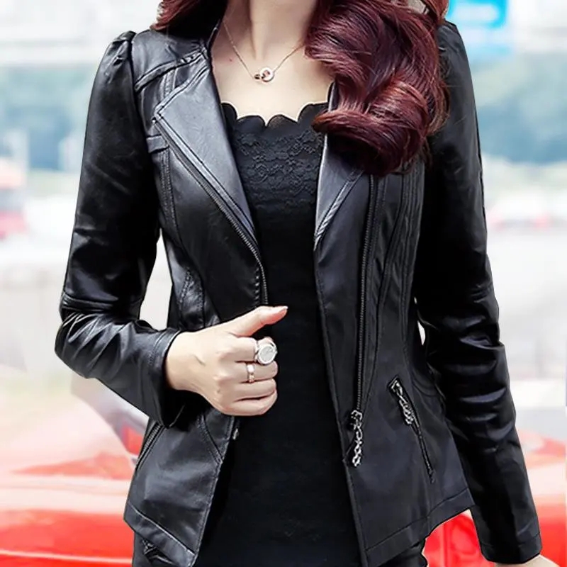 Blouson similicuir femme, décontracté, slim, imperméable, coupe-vent, basique, printemps automne