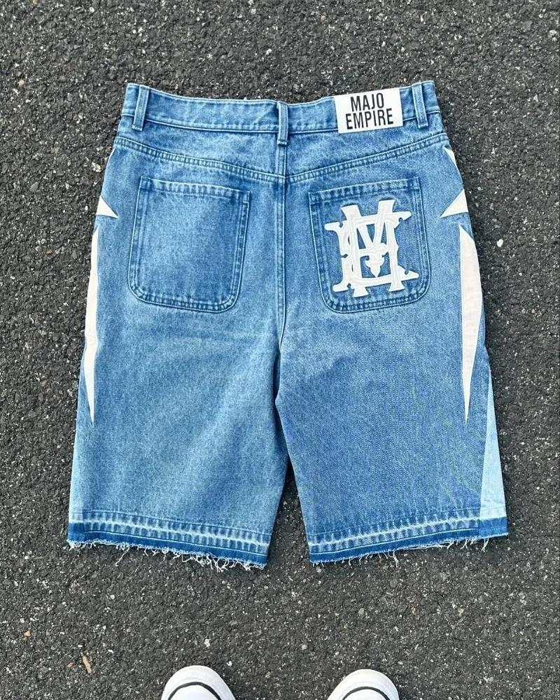 Jean à jambes larges pour hommes, tendance de la mode américaine, style de rue, baggy brodé Y2k, short décontracté Goth punk High street