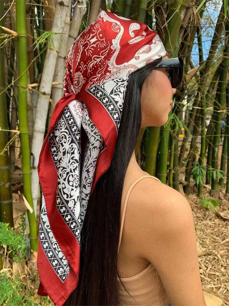Nouvelle marque impression bandeau écharpe femmes mode 90*90 cm soie Satin Hijab Bandana foulard Protection solaire châle enveloppement foulard