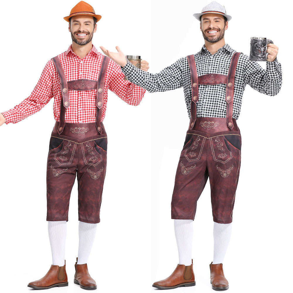 Umorden-Costume d'Oktoberfest bavarois allemand pour hommes, chemise léderhanced, tenue de festival de bière adulte, bretelles