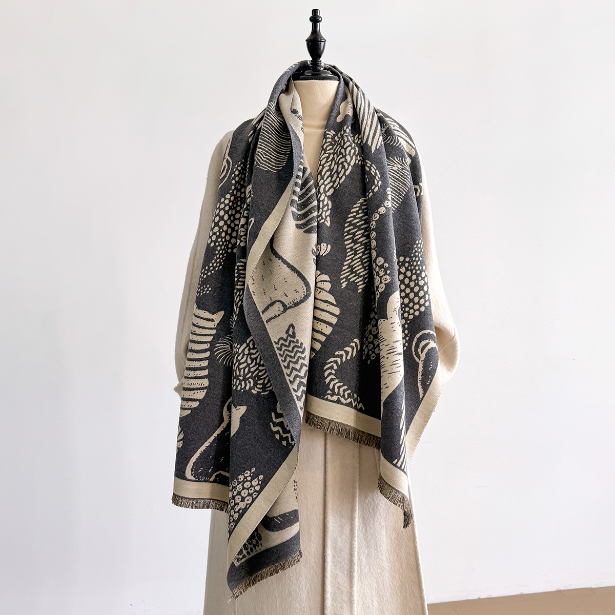 2025 luxe mode femmes chat modèle châle Faux cachemire chaud automne hiver écharpe pour Mujer Femme élégant accessoire Bufand