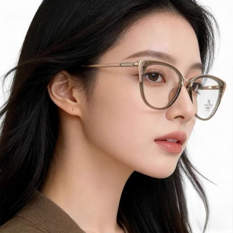 Lunettes de myopie œil-de-chat élégantes pour femmes, monture métallique anti-lumière bleue, lunettes de vue haute définition pour voir loin, dioptrie négative