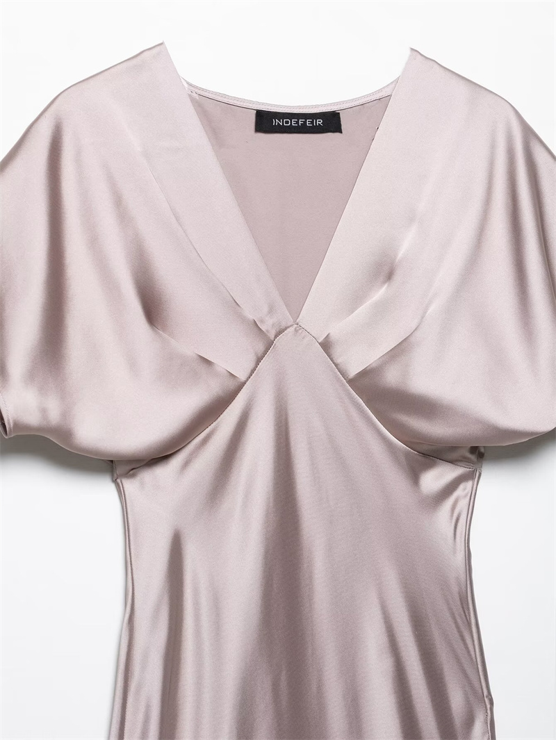 Robe mi-longue en Satin de soie pour femmes, Sexy, col en v, Design élégant, tempérament, bal de Cocktail, nouvelle collection printemps 2025 2330399