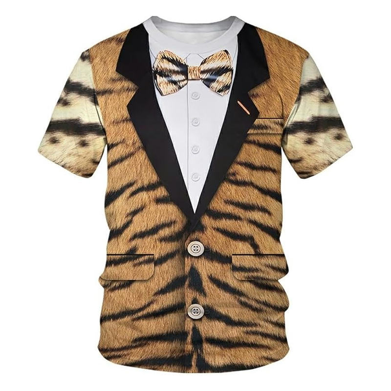 Jeu de rôle Animal amusant léopard t-shirt hommes à manches courtes col rond personnalité t-shirts Hip Hop rue Cosplay impression rayures t-shirt