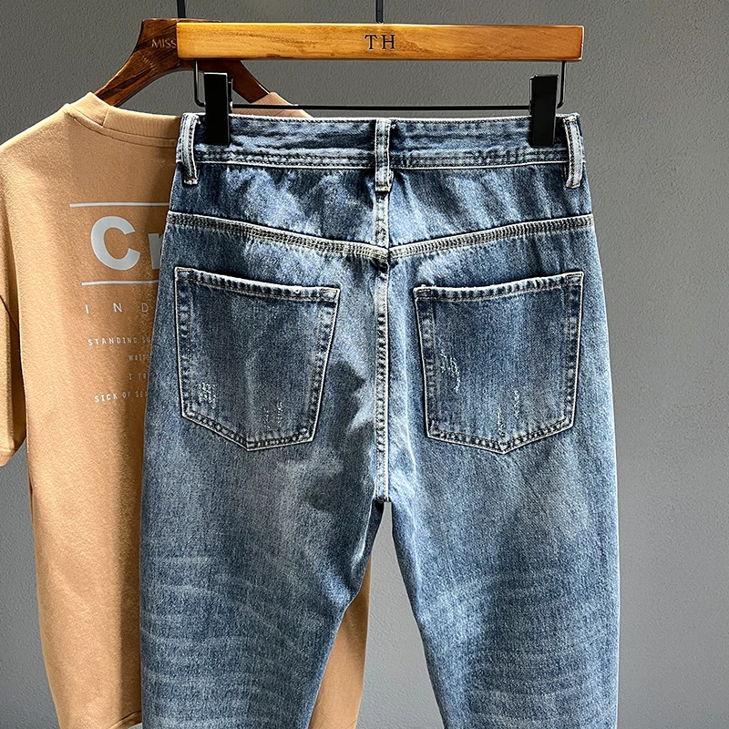 Nouveau Jean effiloché hommes Baggy personnalité conique pantalons décontractés Streetwear Hip Hop Vintage bleu Denim pantalon mâle marque à la mode