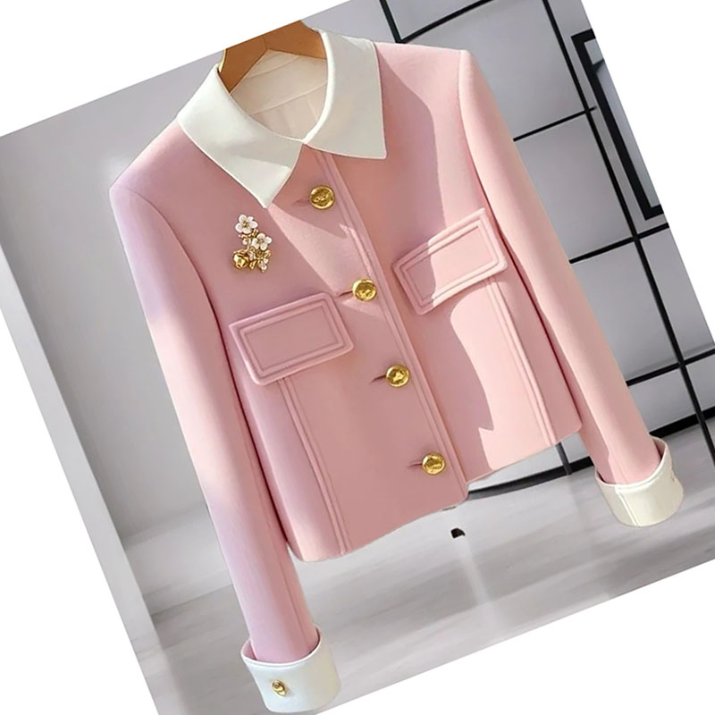 Manteau en laine rembourré rose à simple boutonnage pour femme, à la mode, Unique et il semble bon, automne 2024