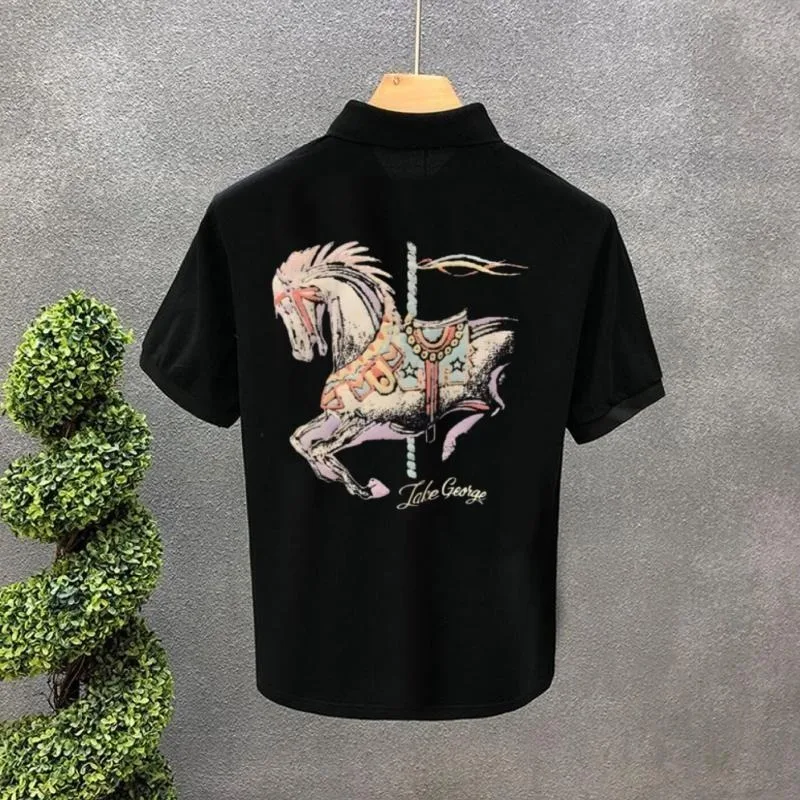 Hommes avec col T-shirt imprimé blanc col rond noir haute qualité luxe décontracté pas cher hauts Kpop vêtements en gros hommes polos