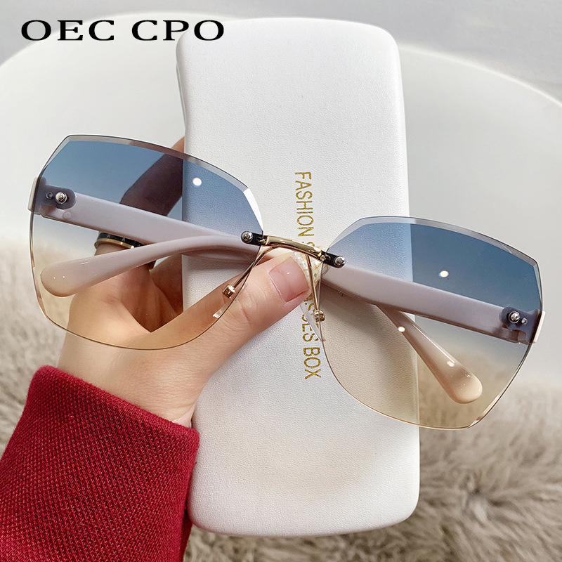 Lunettes de soleil carrées sans monture pour femme, verres dégradés, lunettes rétro punk, nuances UV400, lunettes femme, mode