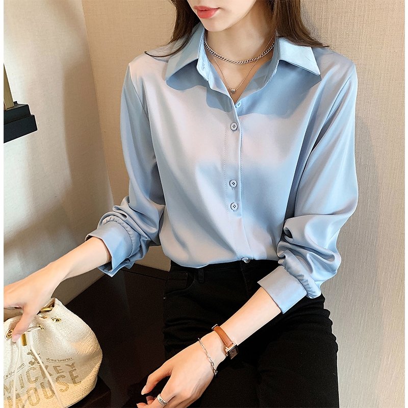 Chemises grande taille printemps été mode femme à manches longues ample solide Blouse hauts décontracté en mousseline de soie chemise femmes bureau dame chemises