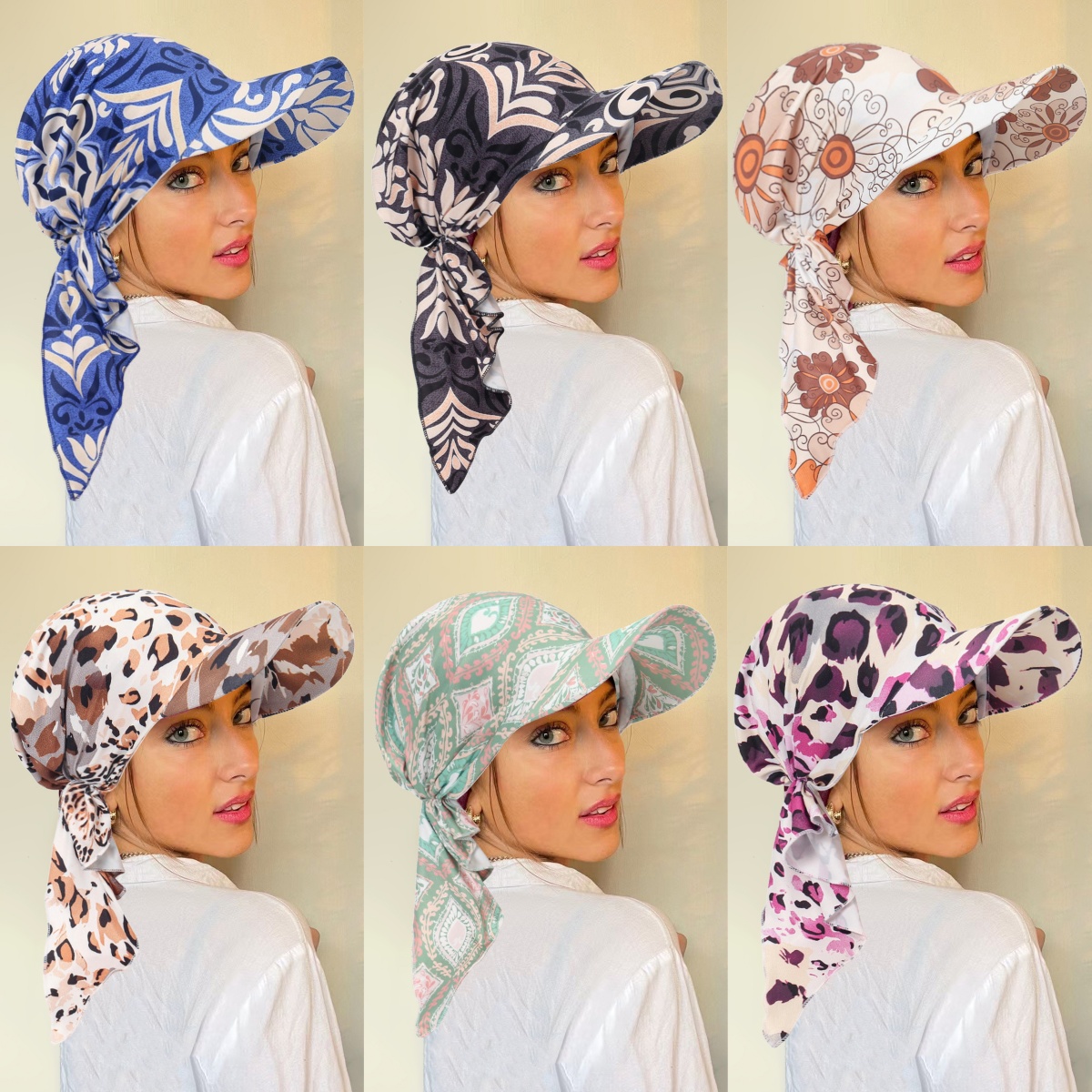 New Muslim Print Hijab Turban Hat for Women Visor Baseball Cap Sun Hats Headscarf Scarf Brim Femme Scarves Bandanas
