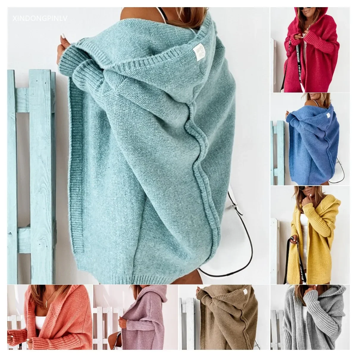Cardigan à Capuche pour Femme, Pull Long Élégant, Manteau Y2k, Veste Douce, Pullovers, Printemps, Tout Rose, Gris, Automne, Hiver