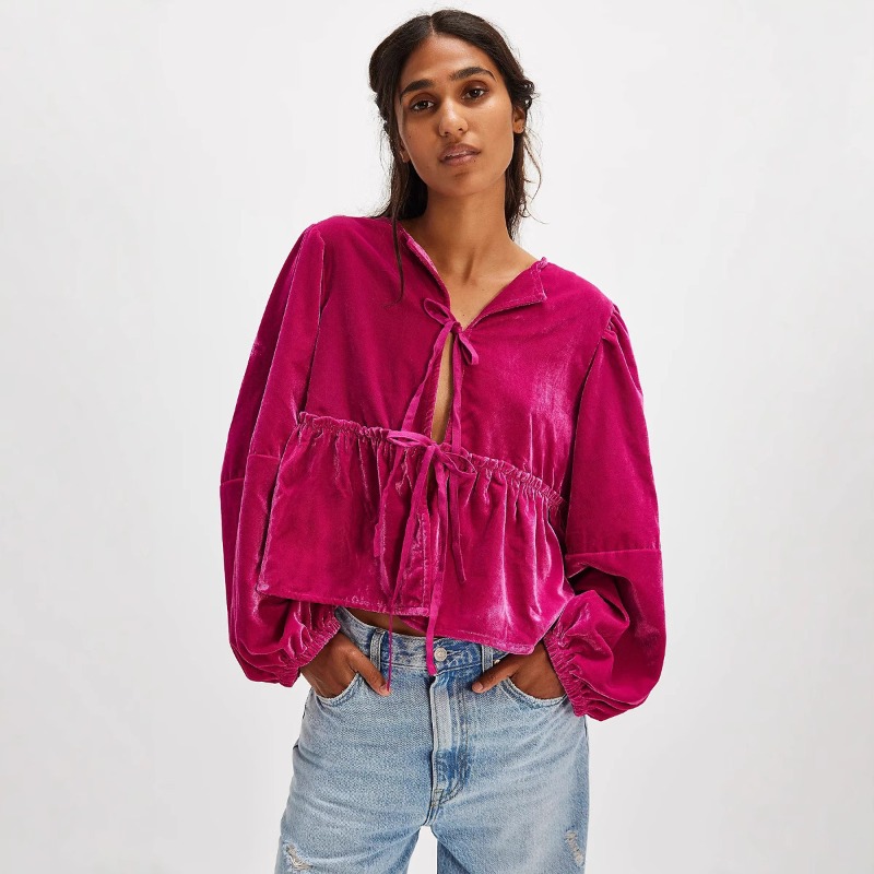 Vêtements pour femmes offre spéciale chemise en velours magasin indépendant nouveau Style dames doux décontracté cravate sangle chemise confortable hiver femmes
