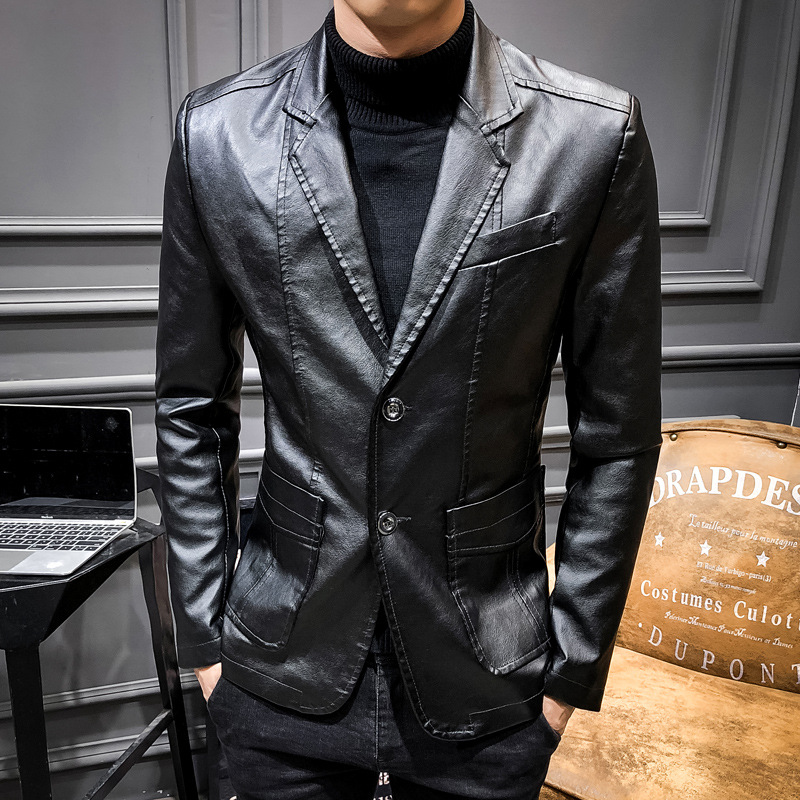 Nouveau printemps hommes mince en cuir Blazers vestes en cuir PU costumes manteaux bonne qualité mâle affaires décontracté ajustement costumes vestes taille 6XL