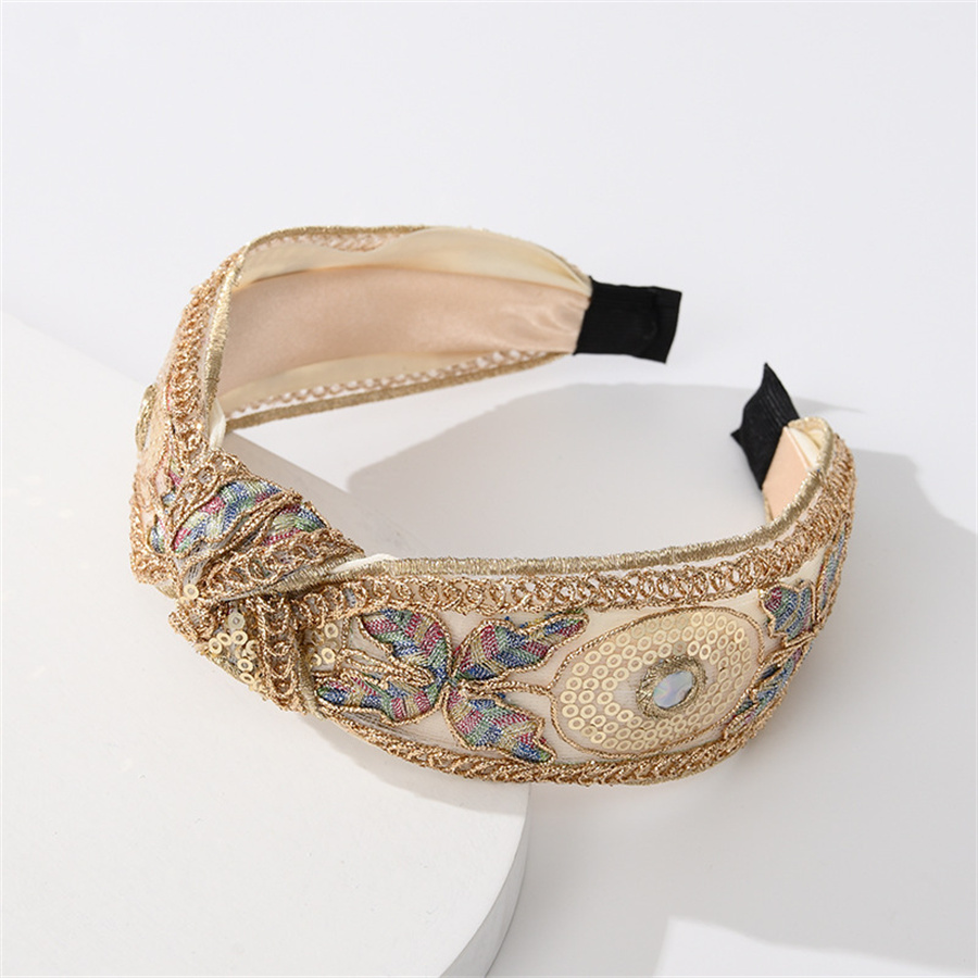 Bandeau ethnique féminin avancé, broderie de fleurs/feuilles, lunette de tête pour femmes, cerceau de cheveux noué en croix, couvre-chef