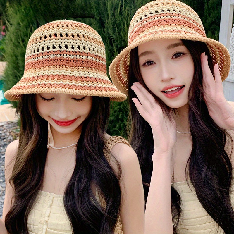 Chapeaux de plage pour femmes, chapeau en tricot bohème, Bonnet d'été en macramé tissé à la main, chapeaux d'été pour femmes