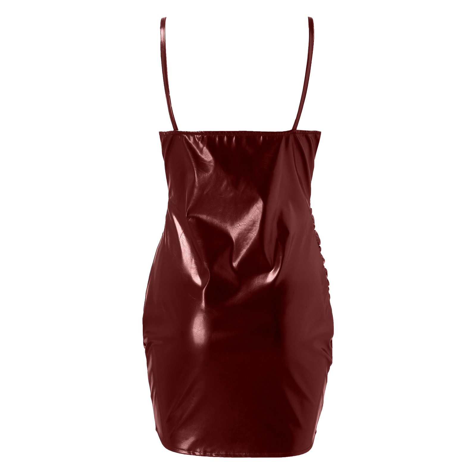 Robe de Soirée Courte en Cuir PU pour Femme, Tenue de Cocktail Formelle, Slim, Hanche Ronde, Ourlet Incurvé Brcorporelle, Jarretelles