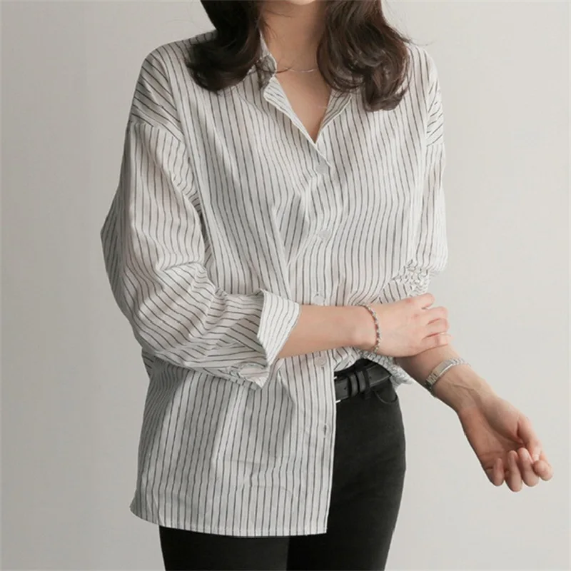 Chemise à rayures pour femmes, chemisier ample à manches longues, surdimensionné, décontracté, vêtements à rayures, printemps-automne, 2026