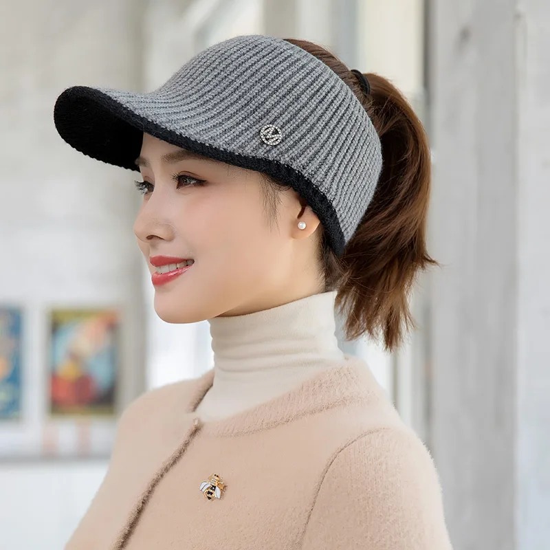 Chapeaux pour femmes Automne Hiver Sports Casquettes à visière ouverte Femme Tricoté Chaud Casquette de baseball Mode Course à pied Golf Soleil CHAPEAU
