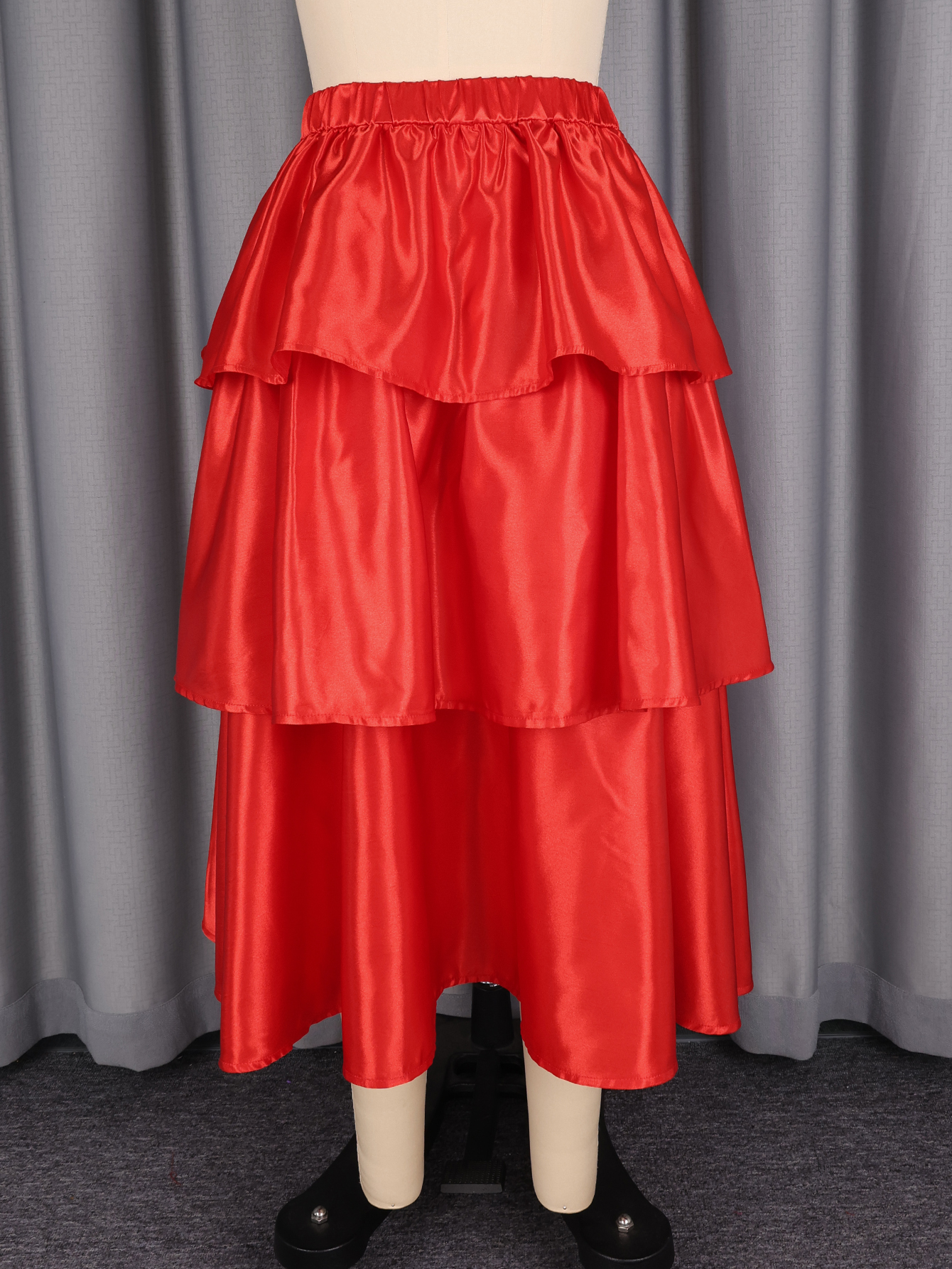 Femmes élégantes brillant Satin une ligne gâteau jupe taille haute volants à plusieurs niveaux fête de noël anniversaire mariage invité événement Occasion nouveau