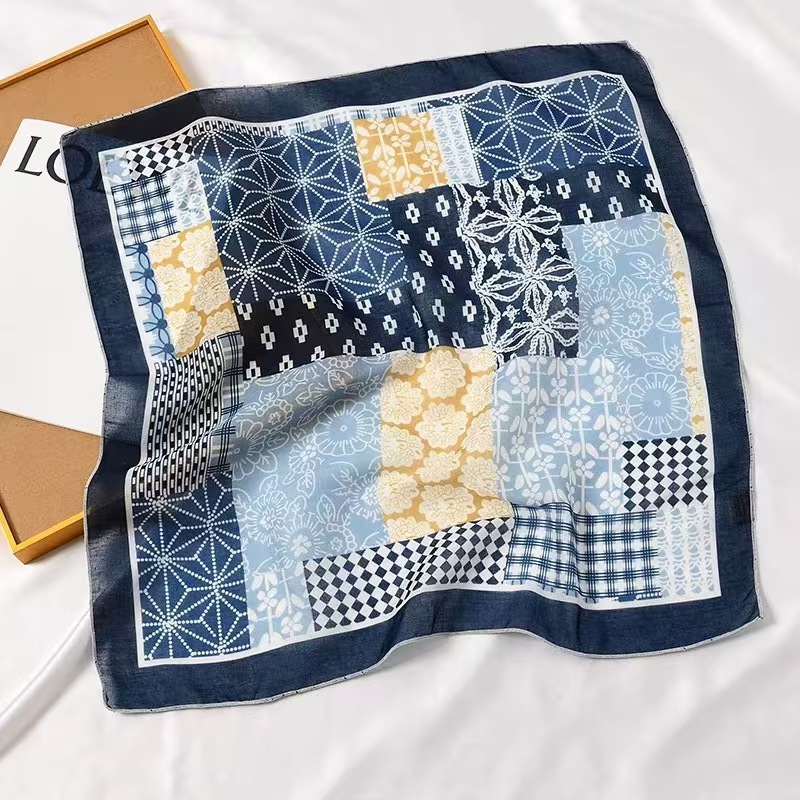 Foulard carré en pur coton Paisley pour femme, écharpe de cou et de cheveux, motif imprimé, bandana tendance pour fille, 70*70cm