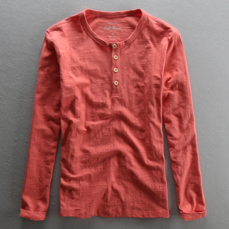 T-shirt à manches longues en pur coton pour hommes, pull à col rond, t-shirts basiques décontractés, t-shirt rétro masculin, mode 100%